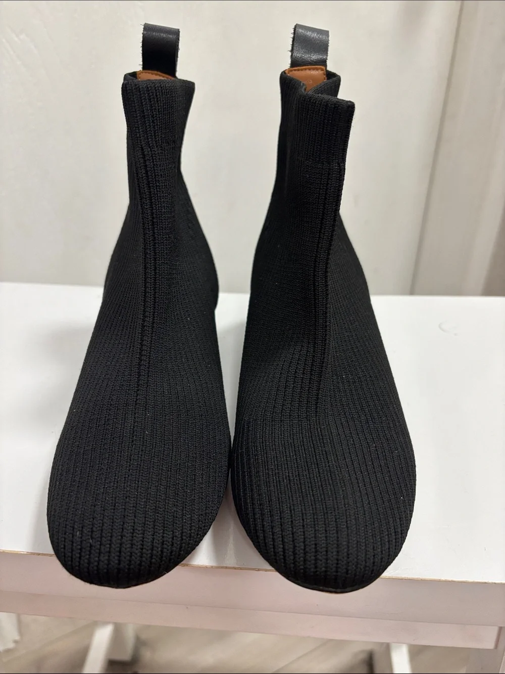 Kurt Geiger Black Knit Ankle Boot with Gold Logo Heel